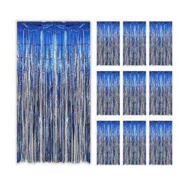 Imagem de Kit 10 Cortinas Metalizadas Azul Fita Decoração Festa Painel - Extra F