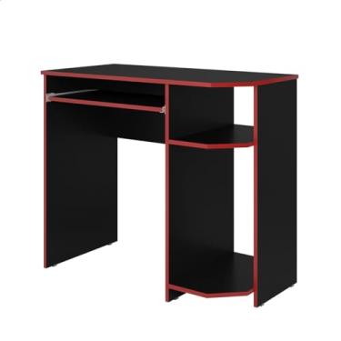 Imagem de Mesa Gamer Escrivaninha PC para Computador com LED, Preto e Vermelho, Suporte para PC e Acessórios