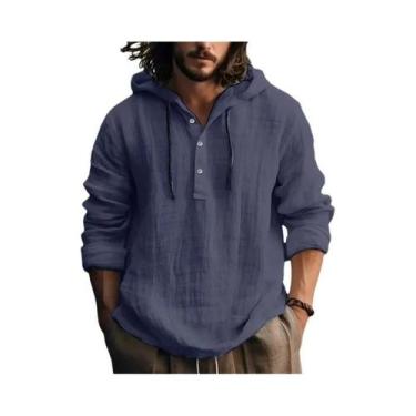 Imagem de Camisa Masculina Casual De Algodão E Linho, Blusa Solta De Manga Longa