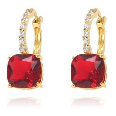 Imagem de Brinco Festa Pedra Zirconia Dourado Verde Vermelho Rosa - De Castro jo