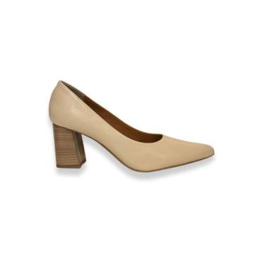 Imagem de Scarpin Nude Salto Bloco Fachetado J.A Shoes, 38