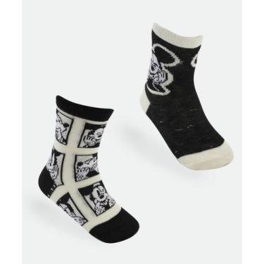 Imagem de Kit 2 Meias Infantil Estampa Mickey Disney Preto, 24/29, Preto