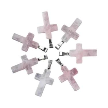 Imagem de Pingente De Pedra Natural Quartzo Rosa Ametista Em Formato De Cruz 18x