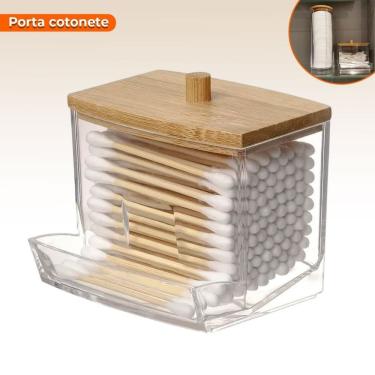 Imagem de Organizador para Algodão e Cotonetes Organizador Acrílico e Bambu Porta Algodão em Discos e Porta