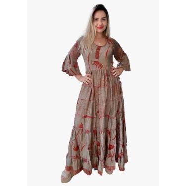 Imagem de Vestido Longo Indiano Manga Longa Toque De Seda-cod.022 - Aléci Fashio