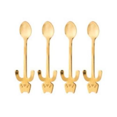 Imagem de Conjunto 4 Colheres de Chá de Aço Inox Cat Dourado - Wolff