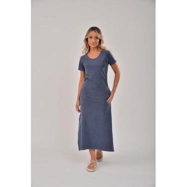Imagem de Vestido Midi com Fenda Estonado Jeans - Estilo e Conforto para Revenda