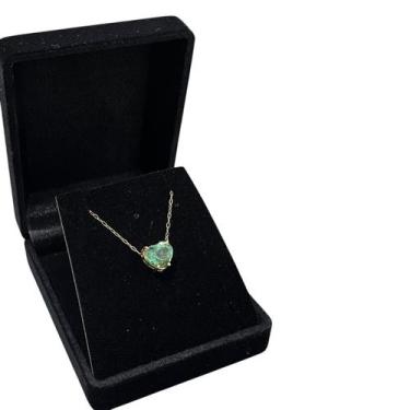 Imagem de Colar Ouro 18k com Pingente Esmeralda Natural Colombiana Coraçao 0.9cm