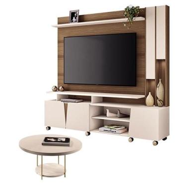 Imagem de Estante Home Theater Virtus Castanho Off White com Mesa de Centro Sky 