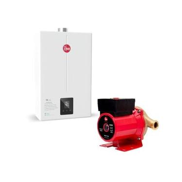 Imagem de Kit Aquecedor de Água a Gás 12L com Bomba 350W Parede Digital Rheem Bivolt GLP