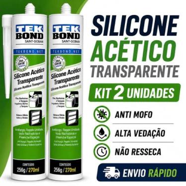 Imagem de Kit Silicone Acético TekBond Transparente Vedação Construção 270ml/256