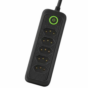 Imagem de Extensão Elétrica 5 Tomadas 3 Metros com Botão Liga-Desliga e Indicador de Energia Preto Alcance