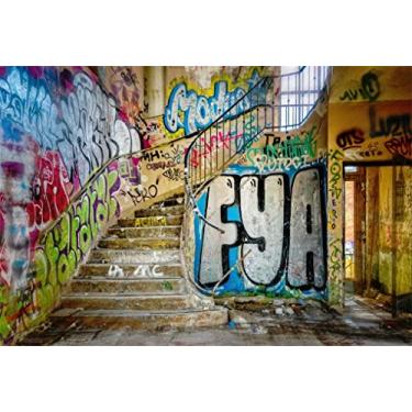 Imagem de Yeele Fundo de parede grafite urbano de 2,4 x 1,8 m para imagens Retrô Abandonado Edifício Escolar Fotografia Fundo Crianças Adulto Cabine de fotos Atirar Vinil Estúdio Adereços