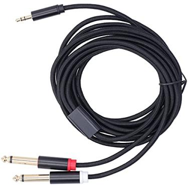 Imagem de Adaptador de áudio, metal elástico 3,5 mm macho para duplo 6,35 mm cabo de anti-riscos tecido de algodão para smartphone para laptop(3 metros)