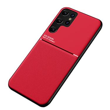 Imagem de Kepuch Mowen Capa para Samsung Galaxy S22 Ultra 5G - Case Placa de Metal Embutida para Samsung Galaxy S22 Ultra 5G - Vermelho