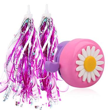 Imagem de U-LIAN Sino de bicicleta infantil e serpentinas para meninas - 1 pacote de sino de bicicleta com 2 pacotes de guidão e flâmulas para scooter e acessórios de bicicleta infantis