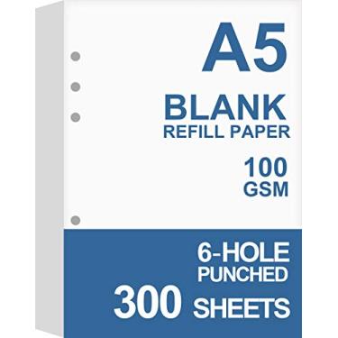 Imagem de (Pacote com 3) Papel em branco A5, refis para planejador Filofax, organizador, fichário, 6 furos perfurados, total de 300 folhas/600 páginas, 100 gsm, branco, 14 x 21 cm