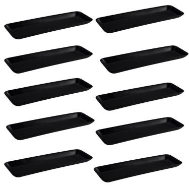 Imagem de Kit 10 Petisqueiras Retangulares Prato Porta Petisco Grande Preto