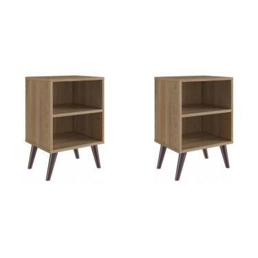Imagem de Kit 2 Mesas de Cabeceira Retrô com Prateleira Completa Móveis Oak