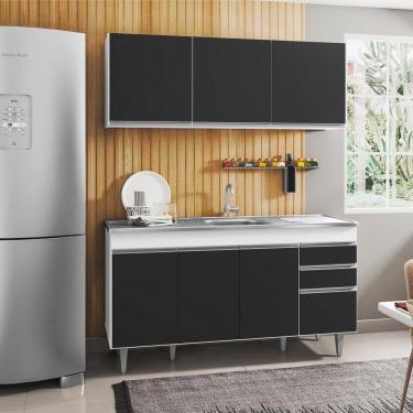 Imagem de Armário Aéreo e Balcão Gabinete com Pia Inox 150cm Branco