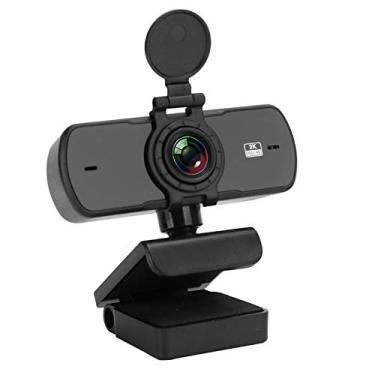 Imagem de Webcam com microfone, 2K Full HD Rotação de 360 graus Plug and Play Câmera de computador para ensino online, videoconferência (preto)