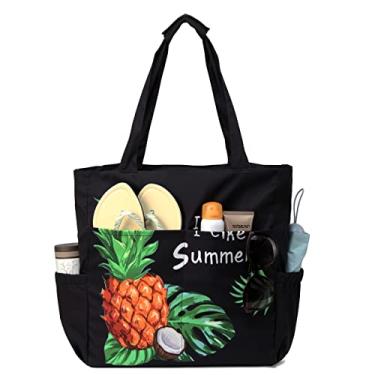 Imagem de Bolsa de Praia para Mulher, VASCHY Bolsas Tipo Sacola Grande Impermeável à prova de Areia Dobrável para Piscina com Zíper/Bolsos,Preto