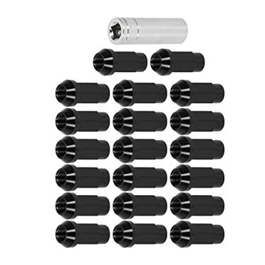 Imagem de substituição para 2006-2019 fusão,20 peças porcas de roda m14x1.5, foco 2000-2019, rosca 2 polegadas de altura 7075-t6 alumínio através de porcas de travamento de furo(Black)
