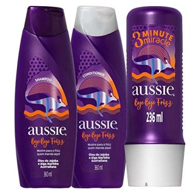 Imagem de Kit Aussie Bye Bye Frizz: Shampoo 360ml + Condicionador 360ml + Tratamento 3 Minute Miracle 236ml