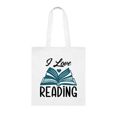 Imagem de Sacola engraçada I Love Reading Tote Bag, presente divertido, bolsa de ombro, bolsas reutilizáveis, cesta de Natal de aniversário, ideia de presente, Branco