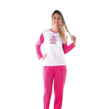 Imagem de Pijama Longo Linha Jovem Feminino Pink E Branco Corujinha - Bella Char