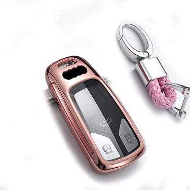 Imagem de CSHU Porta-chaves do carro capa porta-chaves bolsa porta-chaves, adequado para Audi A4L A4 B9 Q5 Q7 TT TTS TFSI A5 S5 8S 2016 2017 2019, B, rosa