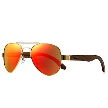 Imagem de Óculos de Sol Madeira Nogueira Artesanal Piloto Polarizados Uv400 (Laranja)