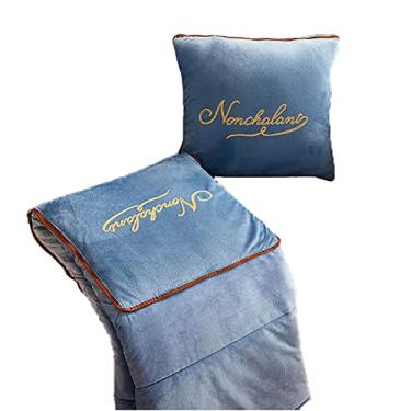 Imagem de Yajun Cobertor de almofada 2 em 1 para banco de cadeira carro escritório joelho colcha cobertores de ar condicionado verão travesseiro de flanela decoração de casa, azul, 40 * 40 cm