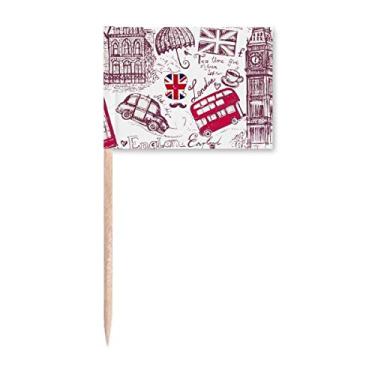 Imagem de Big Ben Ônibus bandeira da Inglaterra esboço ilustração palito bandeiras marcador decoração de festa