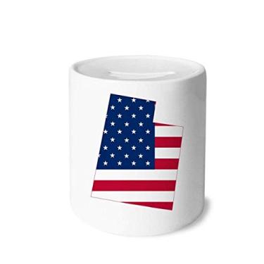 Imagem de DIYthinker Utah America USA Map Stars Stripes Flag Money Box Saving Banks Ceramic Coin Case Kids Adults