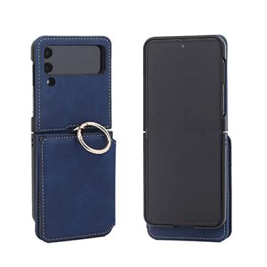 Imagem de Capa de couro dobrável para Samsung Galaxy Z Flip 3 4 5G com slots para cartão & Capa de telefone de corpo inteiro com dobradiça de corrente fina capa à prova de choque, azul, para Samsung Flip 4