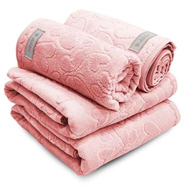 Imagem de Jogo de Banho 4 Peças Romance Dohler Aveludada 100% Algodão Toalha Fio Penteado Coração Borboleta (Rosa Rosé 11033)