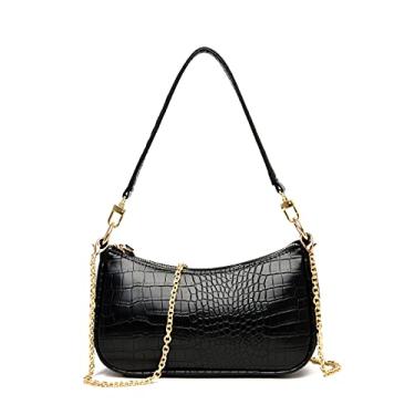 Imagem de DOREAMALOE Bolsa de ombro retrô clássica bolsa clutch bolsa de ombro bolsa de mão com fecho de zíper para mulheres, Preto, One Size