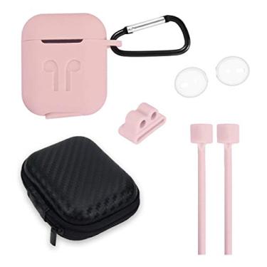 Imagem de Kit Case Segurador Cordão Rosa Compatível Com AirPods 6 Peças