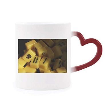 Imagem de Caneca Mahjong Gambling Photo sensível ao calor Caneca vermelha que muda de cor