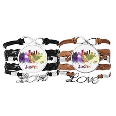 Imagem de DIYthinker Pulseira de Aquarela Austin America City Pulseira de Mão Pulseira de Couro Corda Conjunto Duplo Presente