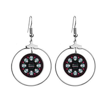 Imagem de Brincos de argola Happy The Day of the Dead com pingente de rosa de caveira
