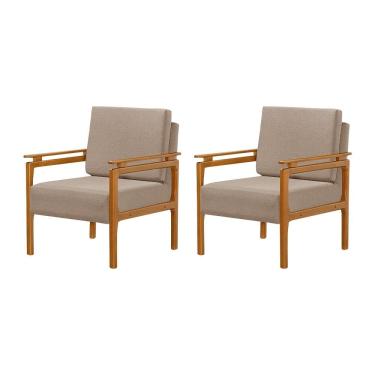 Imagem de Kit 2 Poltronas Decorativa Pés de Madeira Maciça Yasmin Linho Bege