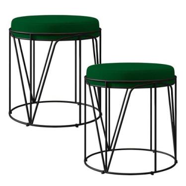 Imagem de Kit 02 Puffs Decorativo Aramado Preto Zaya L02 Suede Verde Musgo - Lya