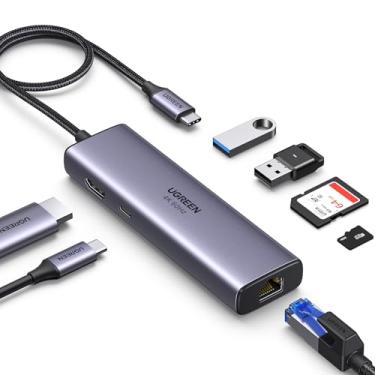 Imagem de UGREEN Revodok 107 USB C Hub 7 em 1 Gigabit Ethernet 4K@60Hz HDMI, carregamento PD de 100W, leitor de cartão SD/TF, 2 portas de dados USB A compatíveis com Mac M1, M2, M3, iPad, iPhone 15 Pro