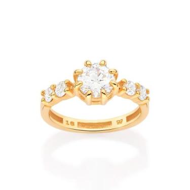 Imagem de Anel Solitário Folheado Ouro C/ Zircônias Rommanel 513417, 16, Dourado