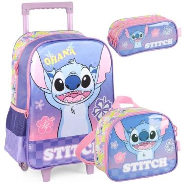 Imagem de Kit Mochila De Rodinhas Stitch Disney Luxcel Ic41542Sc Rosa
