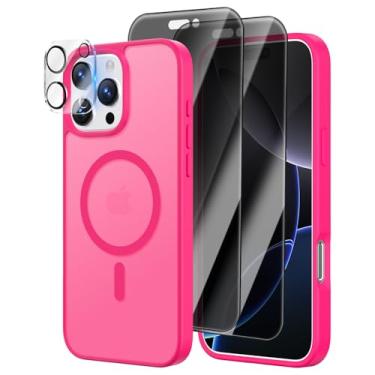 Imagem de [4 em 1] Capa magnética para iPhone 16 Pro, 2 películas protetoras de tela de privacidade e 1 protetor de câmera fotográfica, adequado para MagSafe, capa de telefone de grau militar à prova de choque