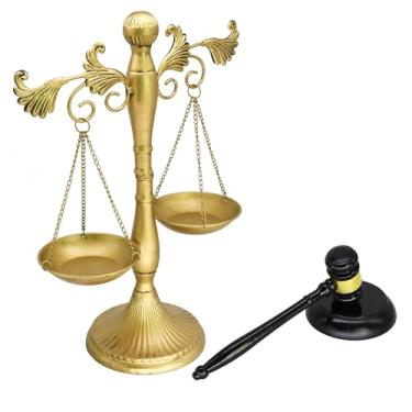 Imagem de Owlgift Antique Metal Justice Represent Libra Jewelry Tower/w Wooden Gavel and Block Set, Lawyer Scale of Justice, Judge Sound Block Set, Leilão Sale – Dourado, 34,5 cm L x 46,5 cm A