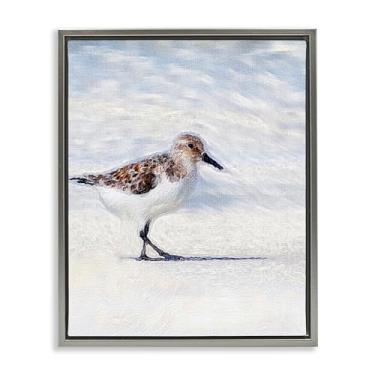 Imagem de Stupell Industries Blue Coast Sandpiper Painting Gray Framed Floater Canvas Wall Art Design por Denise Brown, 17 x 21